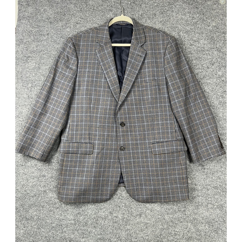 Brooks Brothers‎ Blazer 45R 1818 Madison Sport Coat Grey Blue Plaid Italian Wool